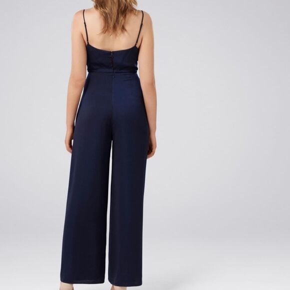 Lush Nordstrom polyester satin adjustable strap lined bodice jumpsuit navy blue - Picture 3 of 11